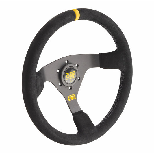 Volant OMP WRC Tulipé (70 mm), Cuir Noir Retourné, Branches Noires Diam. 350mm