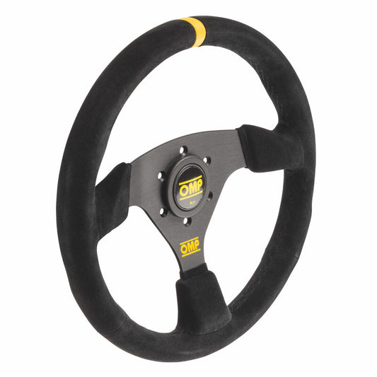 Volant OMP Targa Plat, Cuir Noir Retourné, Branches Noires Diam. 330mm
