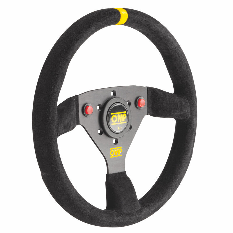 Volant OMP 320 ALU S Plat, Cuir Noir Retourné, Branches Noires Diam. 320mm