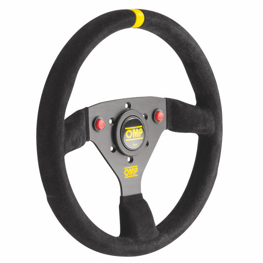 Volant OMP 320 ALU S Plat, Cuir Noir Retourné, Branches Noires Diam. 320mm