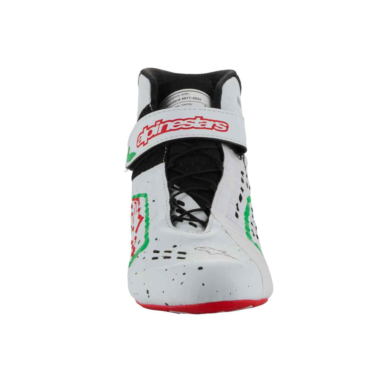 Bottines Karting ALPINESTARS TECH-1 KX V3 FIA 8877 2022 Blanc Vert Rouge
