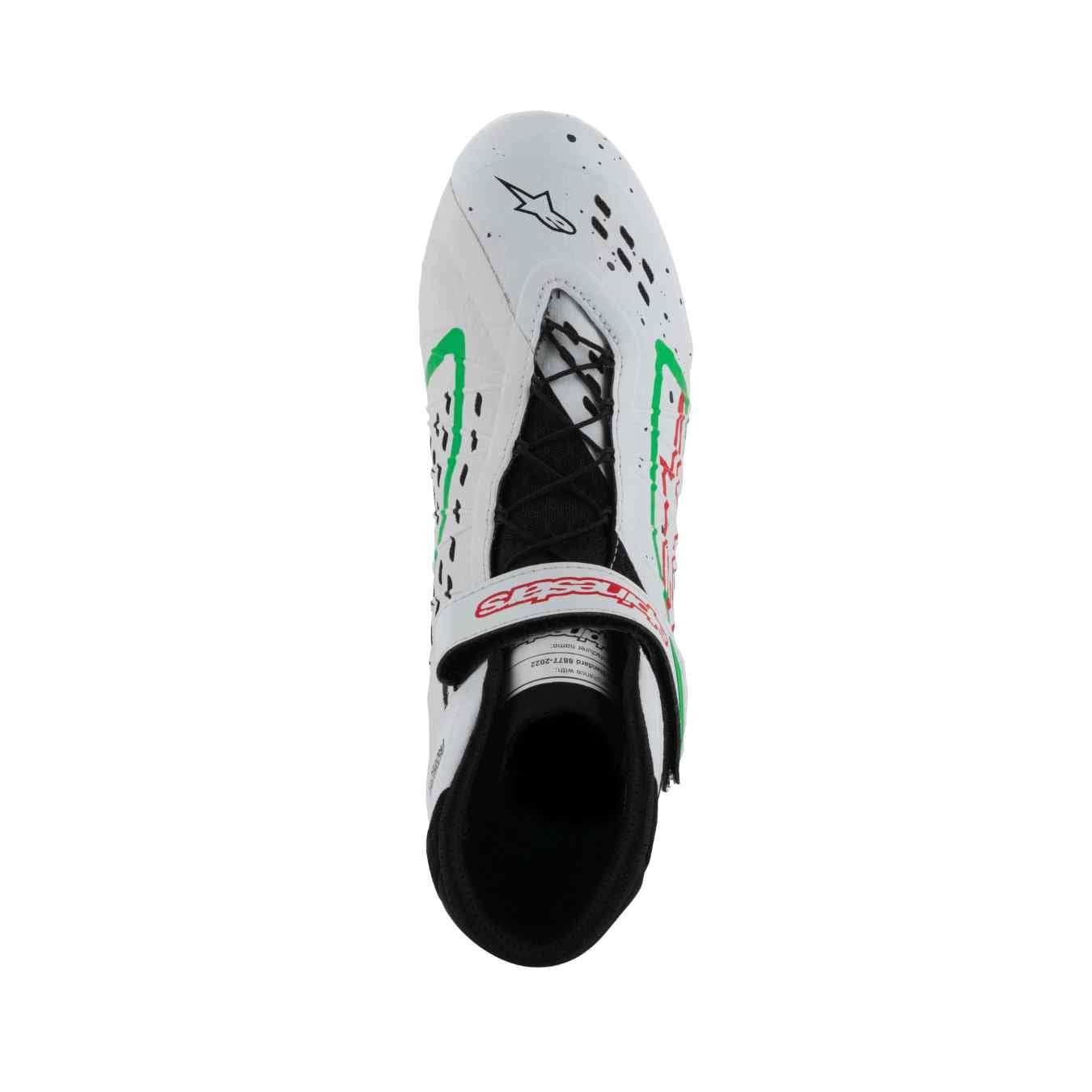 Bottines Karting ALPINESTARS TECH-1 KX V3 FIA 8877 2022 Blanc Vert Rouge